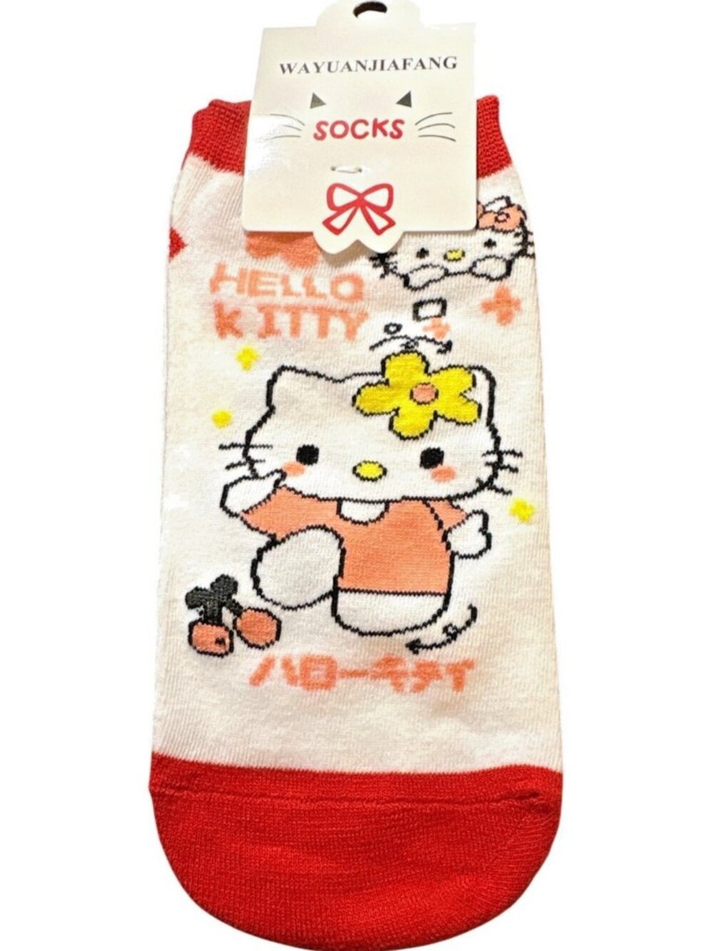 Womens Hello Kitty Ankle Socks Red & White Size 35-41 Cotton & Polyester Blend